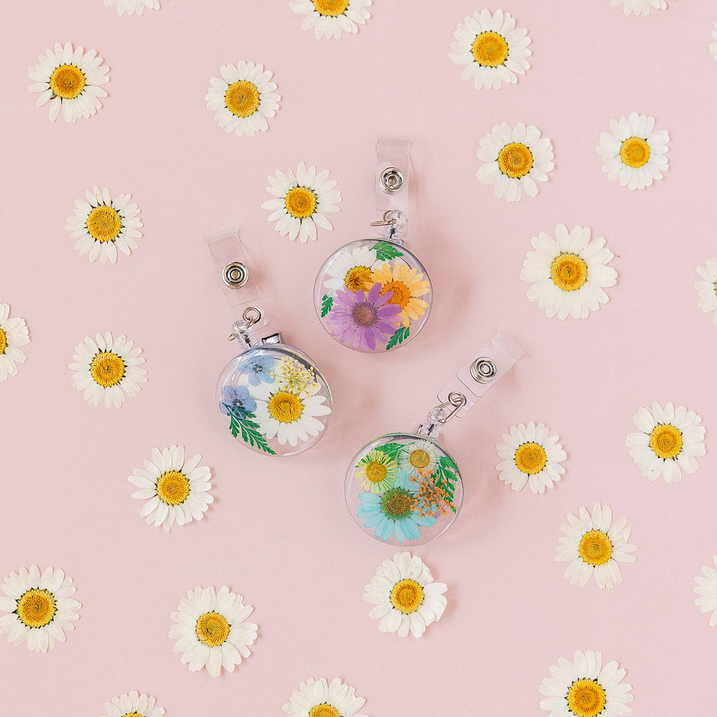 Real Flower Badge Reel for Nurse, Doctor, Therapists Teacher