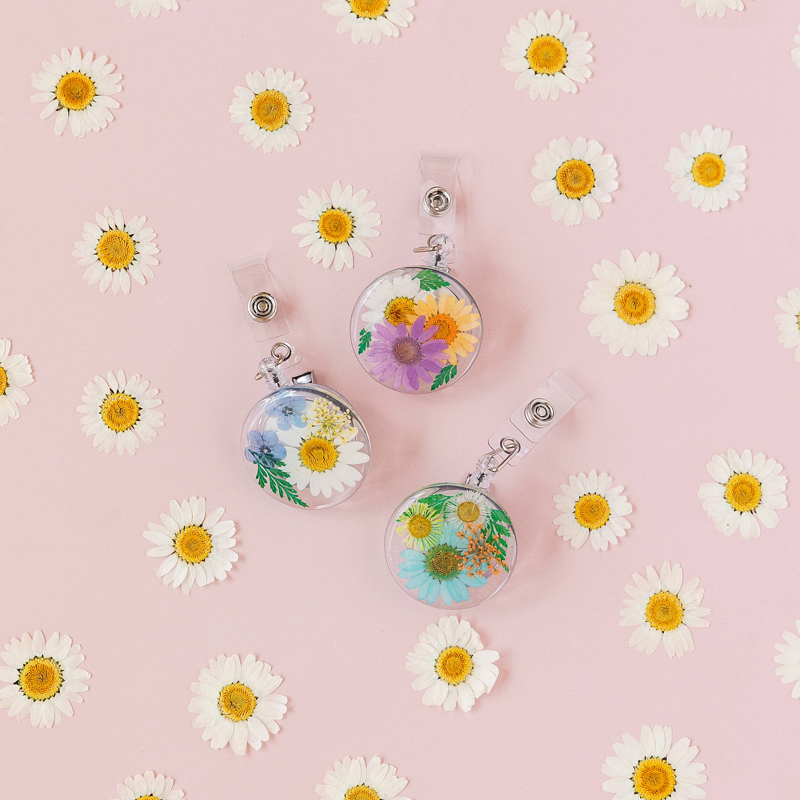 Real Flower Badge Reel for Nurse, Doctor, Therapists Teacher