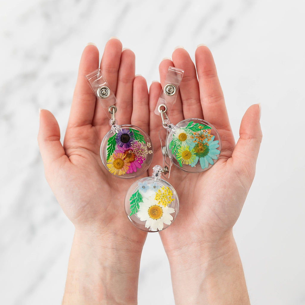Real Flower Badge Reel for Nurse, Doctor, Therapists Teacher