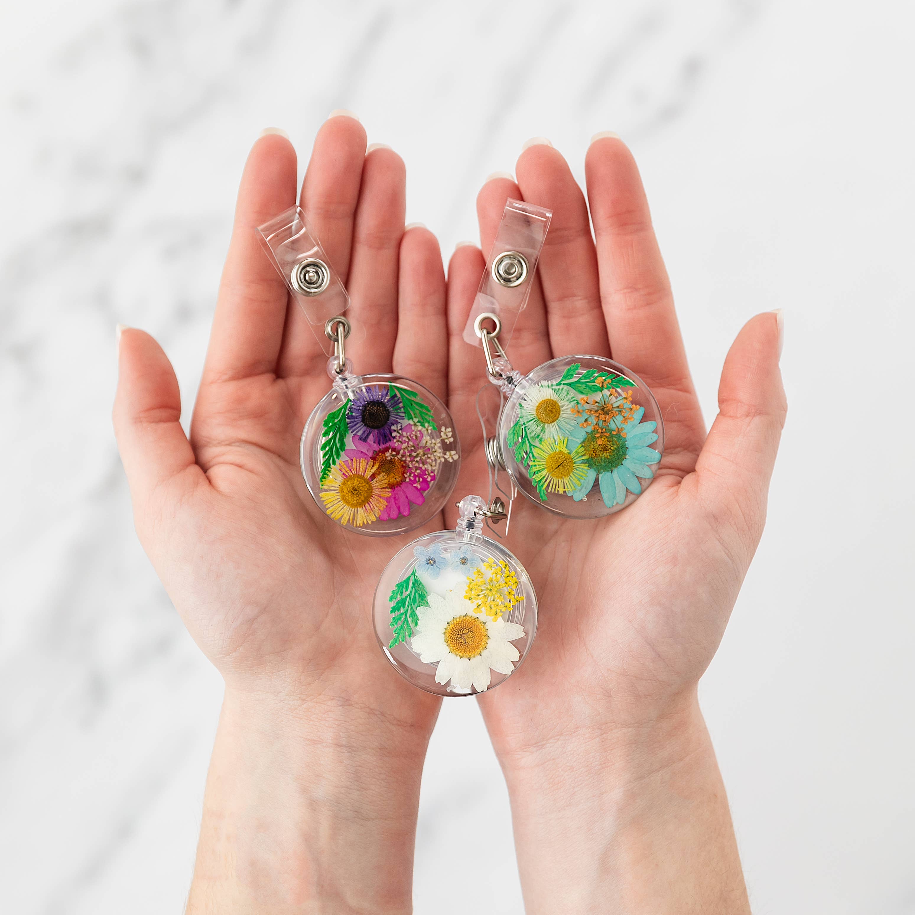 Real Flower Badge Reel for Nurse, Doctor, Therapists Teacher