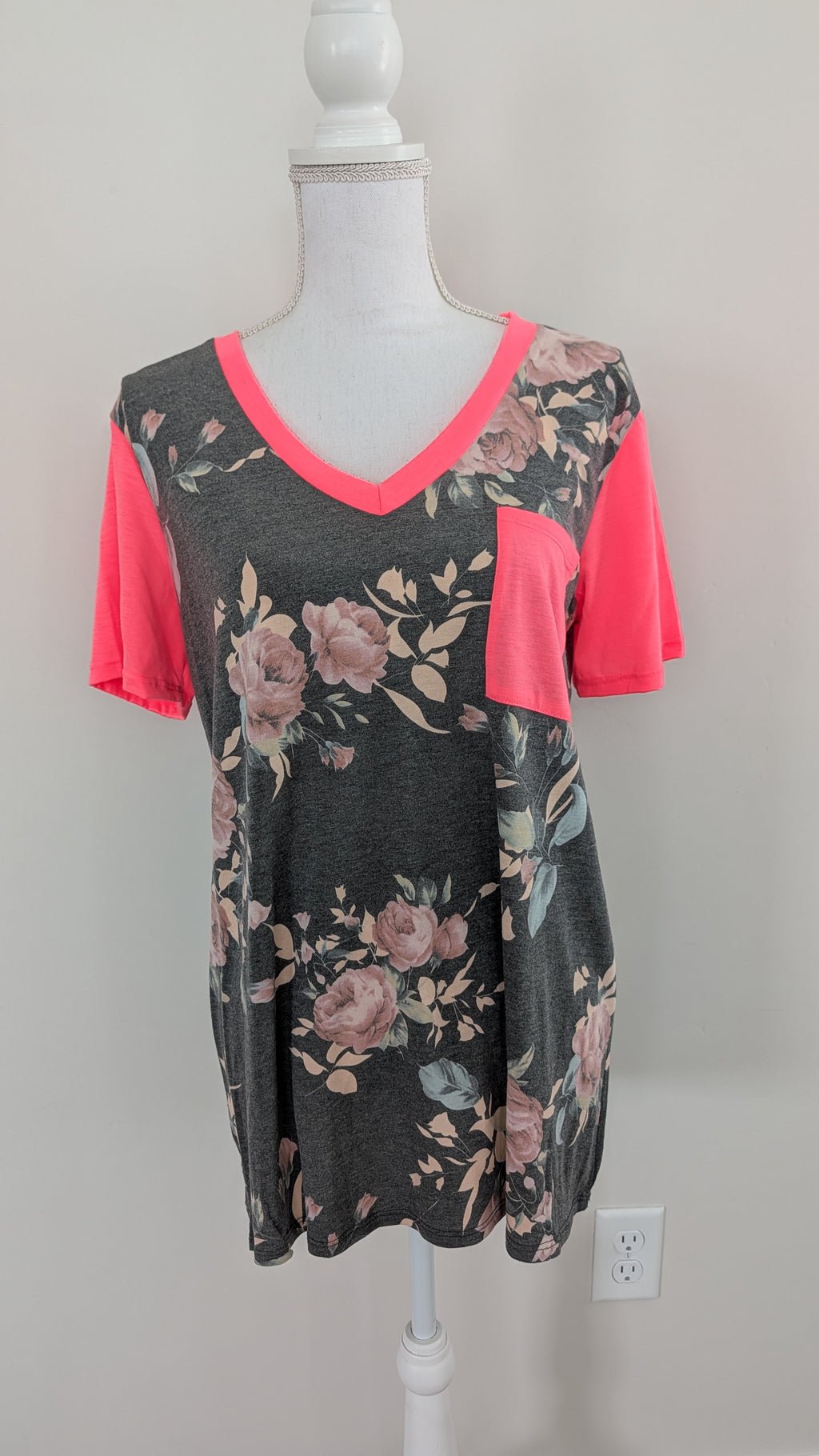 Gray Floral with Hot Pick Accent
