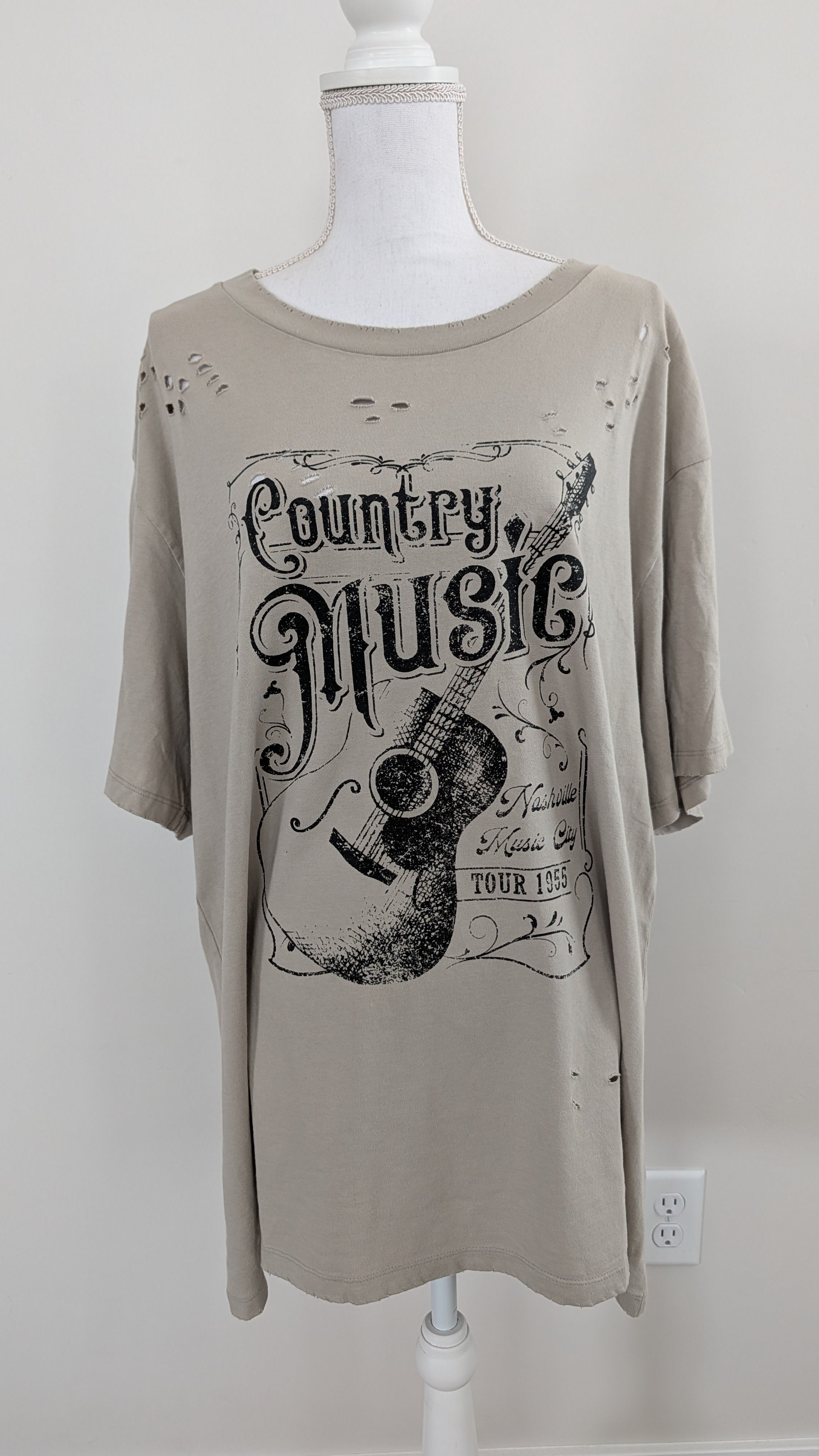 Country Music Oversized Distressed Tee
