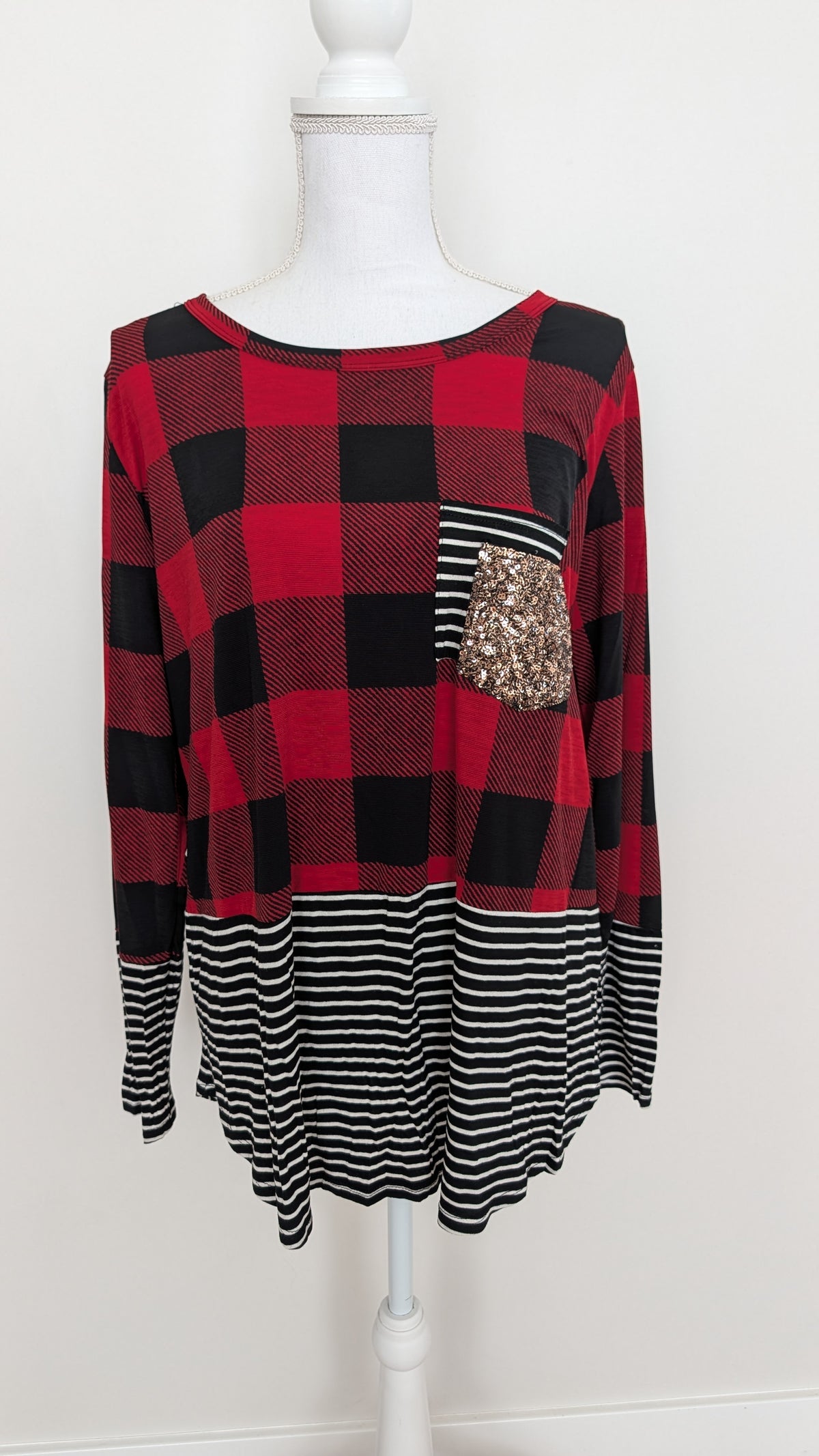 Buffalo Plaid w/ Strip and Sequin Pocket