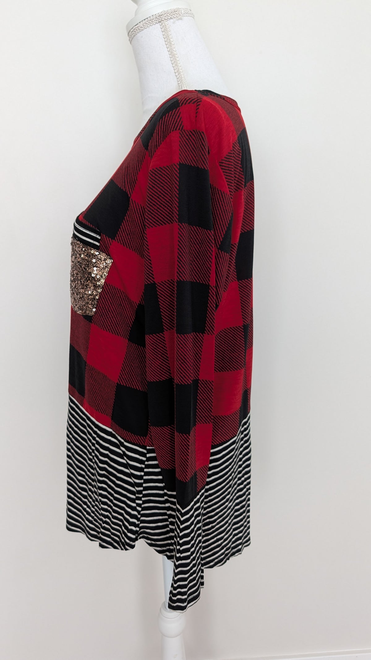 Buffalo Plaid w/ Strip and Sequin Pocket