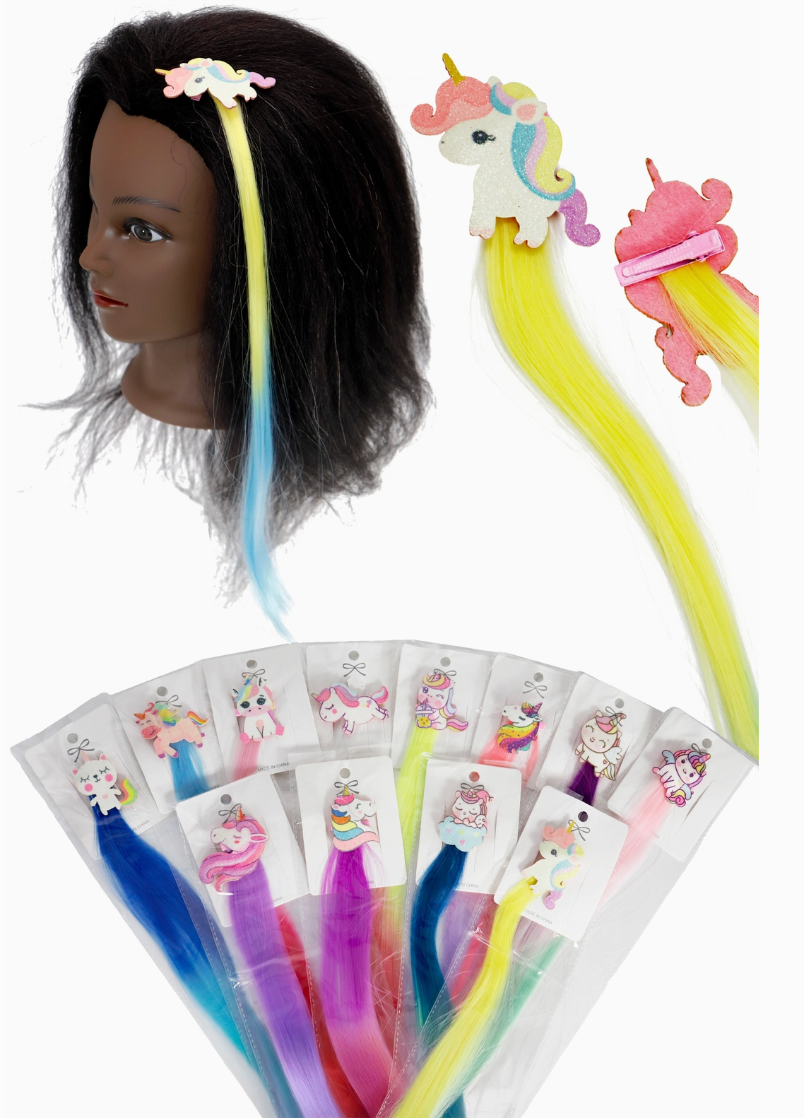 Unicorn Colorful Curly Hair Extension Snap Clip- Mystery Color