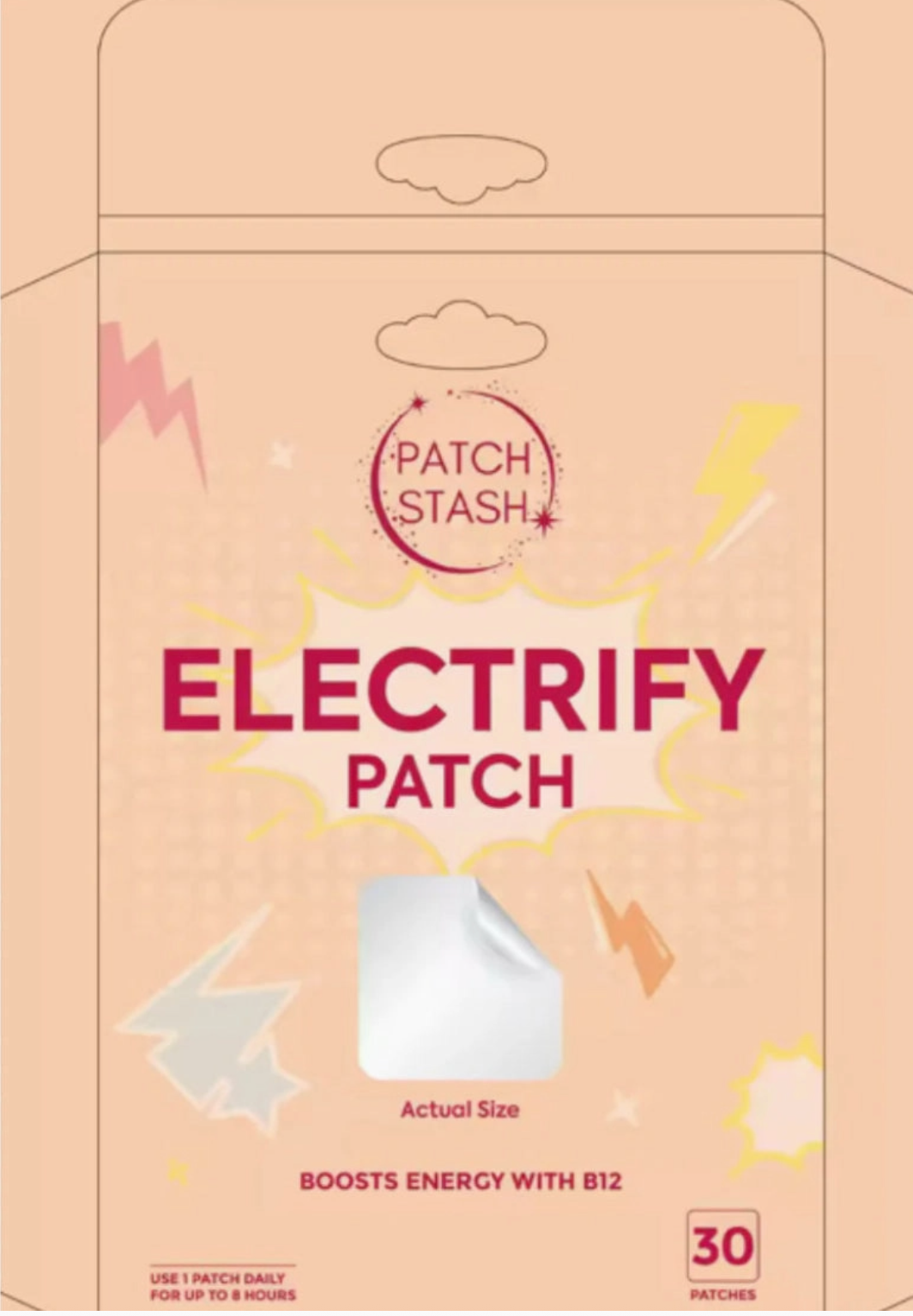 Patch Stash Electrify B12 Energy Support Patches – 30 Count, 3” X 3”, Transdermal Vitamin B12 Supplement