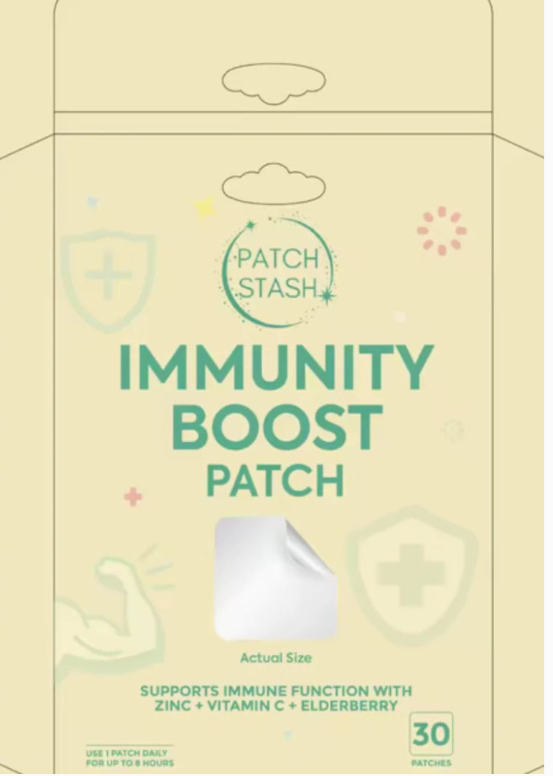 Patch Stash Immunity Boost – Zinc + Vitamin C + Elderberry, 30 Count, 3” X 3”, Transdermal Supplement