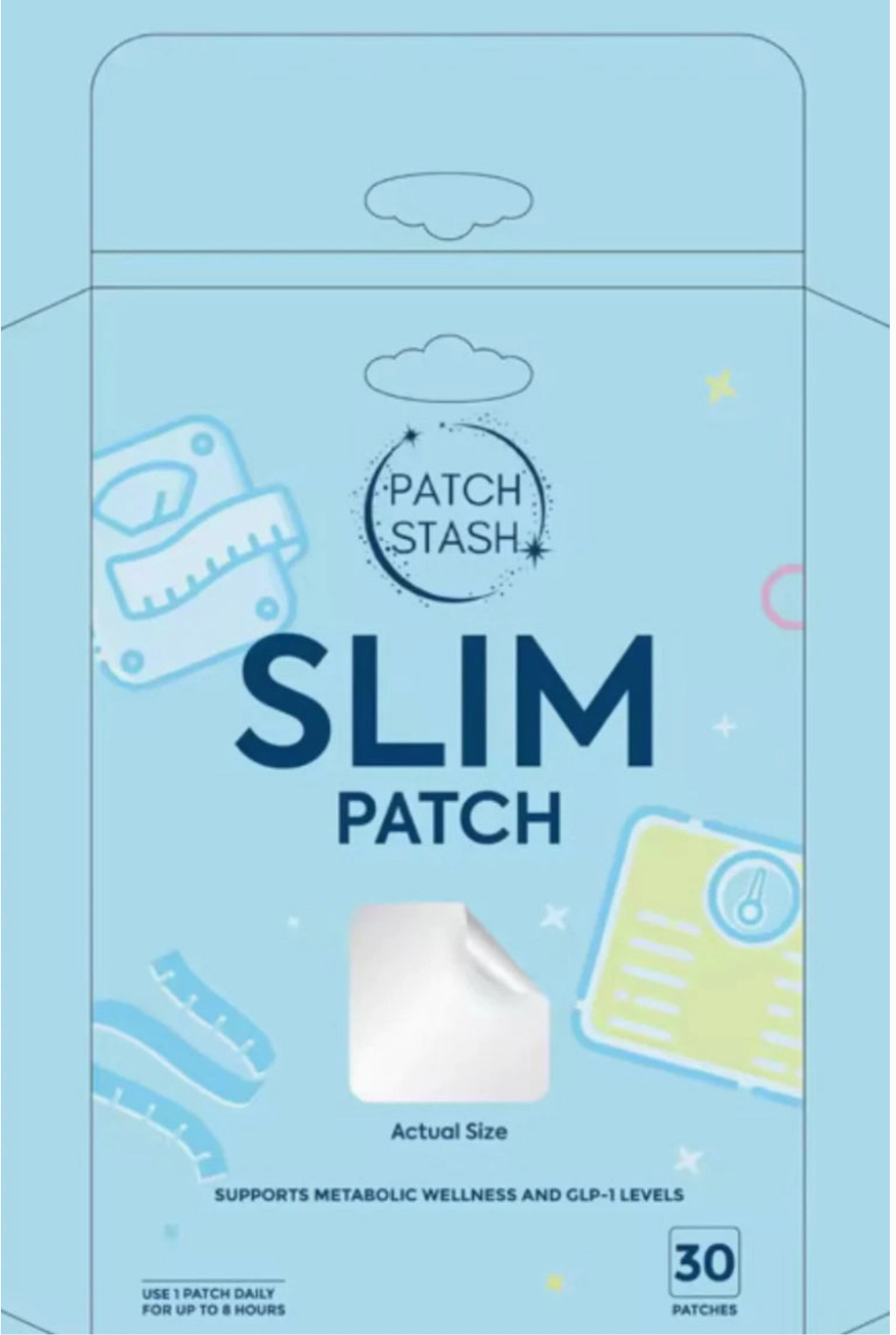 Patch Stash Slim Metabolic Wellness & GLP-1 Support Patches – 30 Count, 3” X 3”, Transdermal Supplement Patch