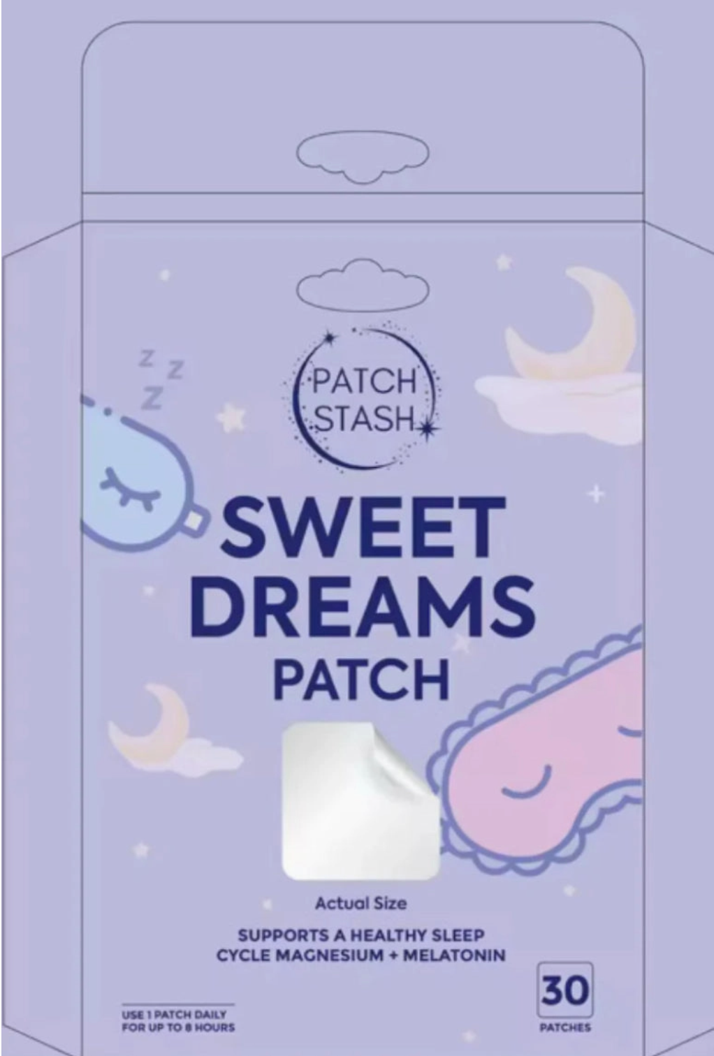 Patch Stash Sweet Dreams Magnesium + Melatonin Sleep Support Patches – 30 Count, 3” X 3”, Overnight Sleep Aid