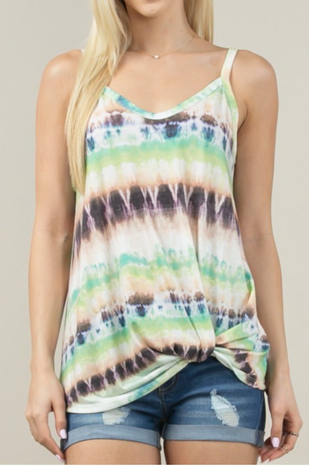MARISOL Tie Dye Print Side Knot Tank Top
