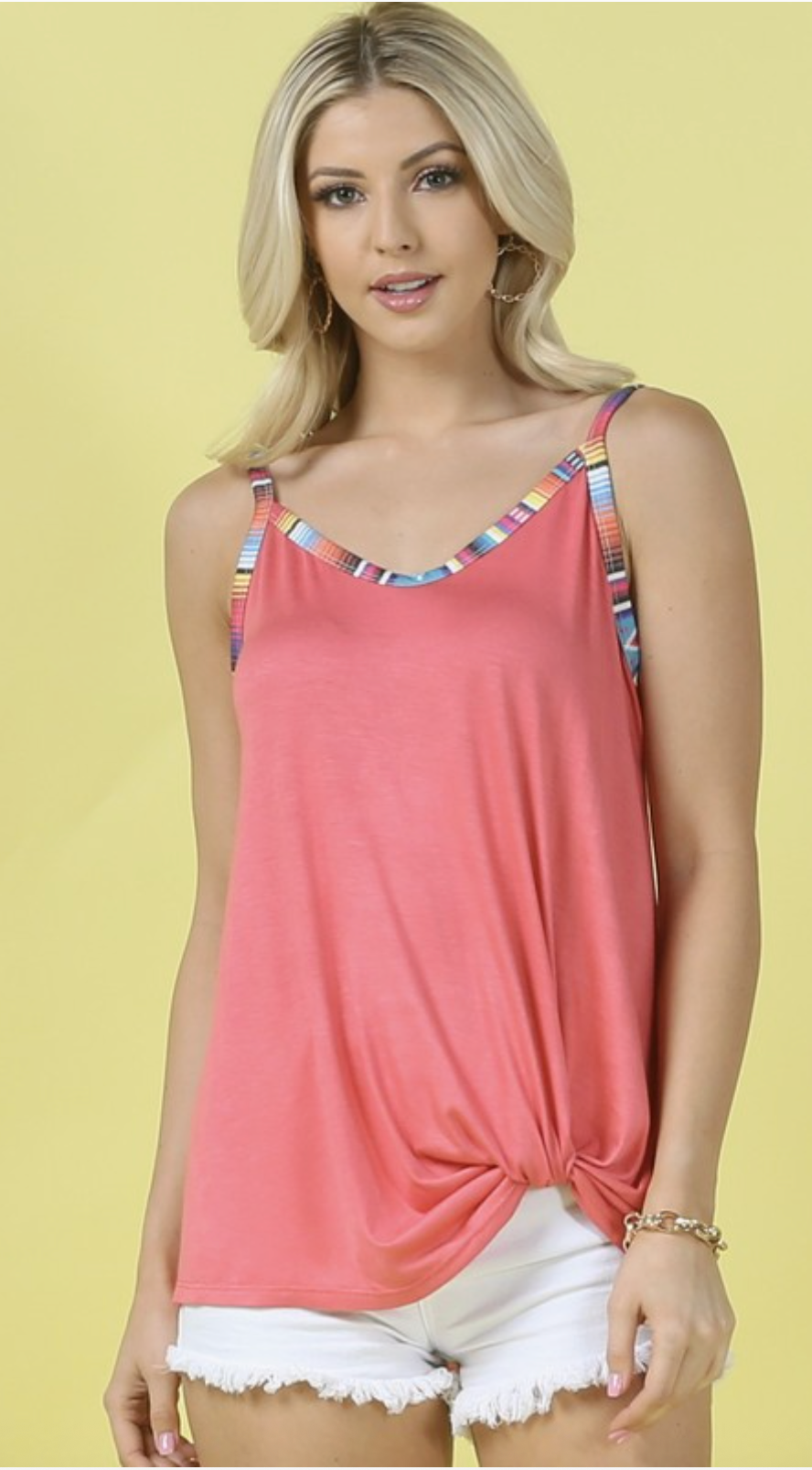 STELLA Serape Print Twisted Tank Top- Coral