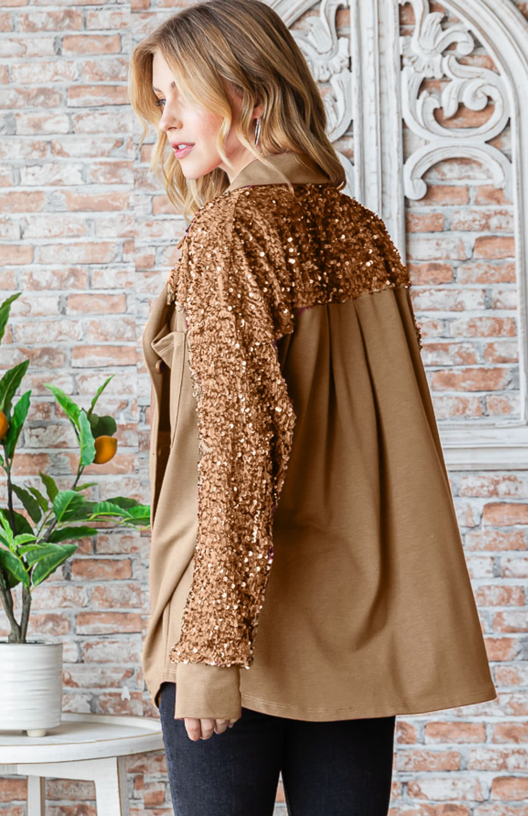 Sequin Contrast Knit Shacket