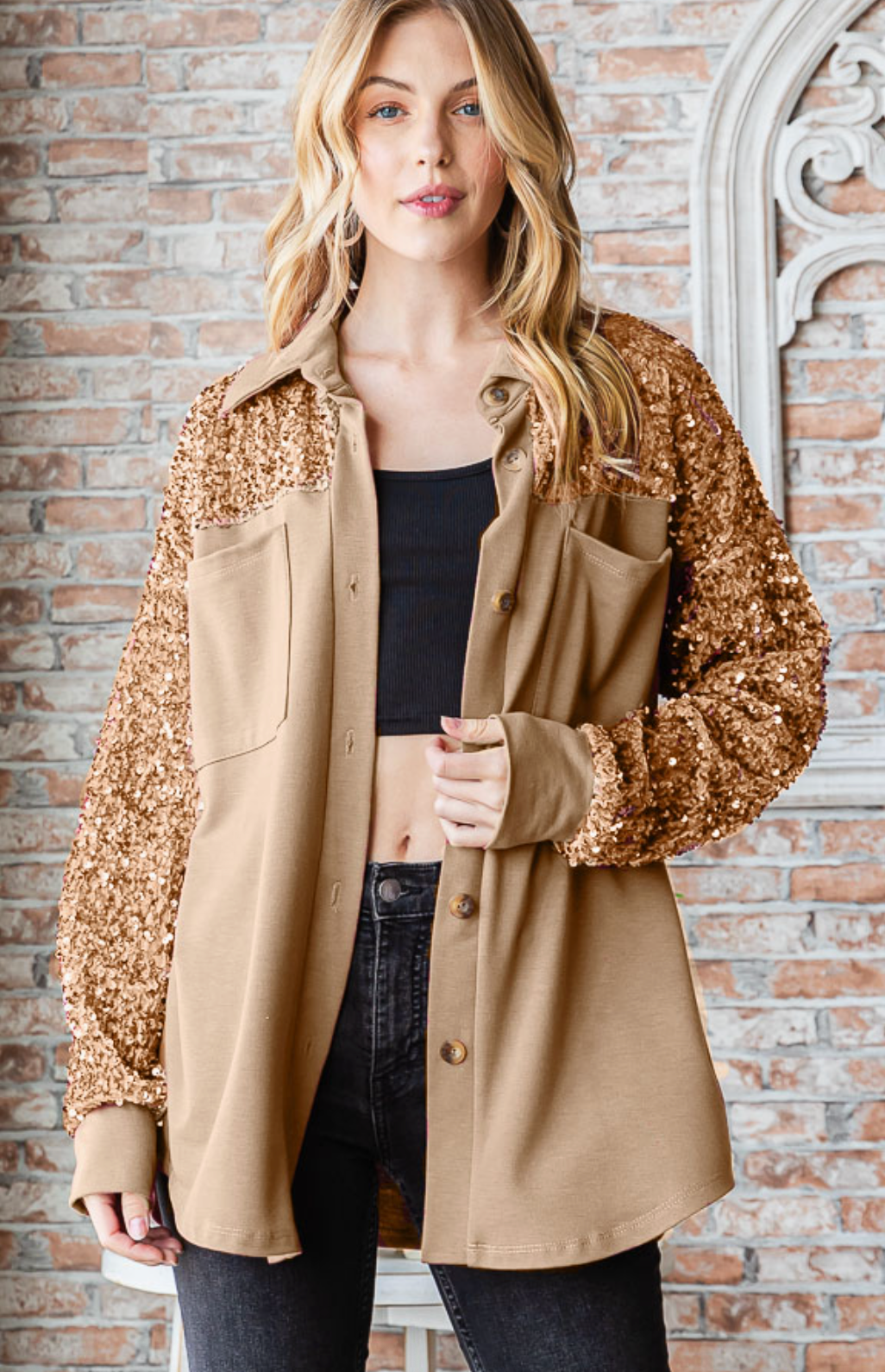 Sequin Contrast Knit Shacket