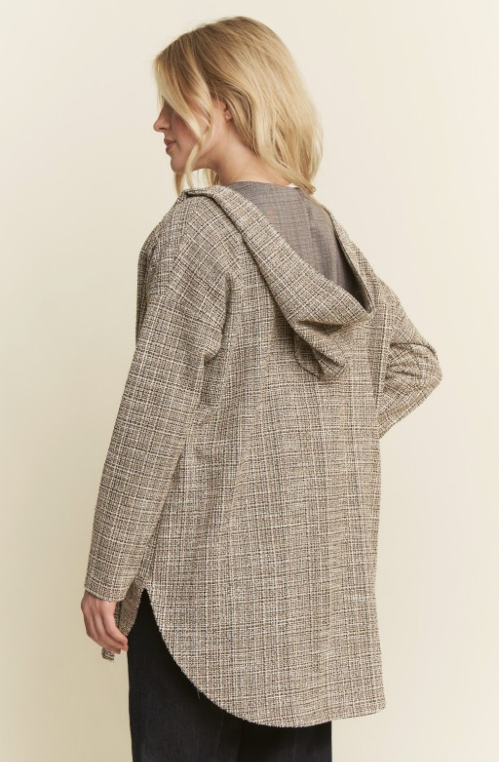 Boucle Fabric Hoodie Open Cardigan