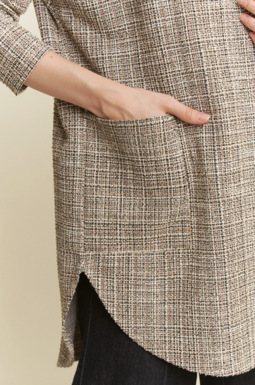 Boucle Fabric Hoodie Open Cardigan