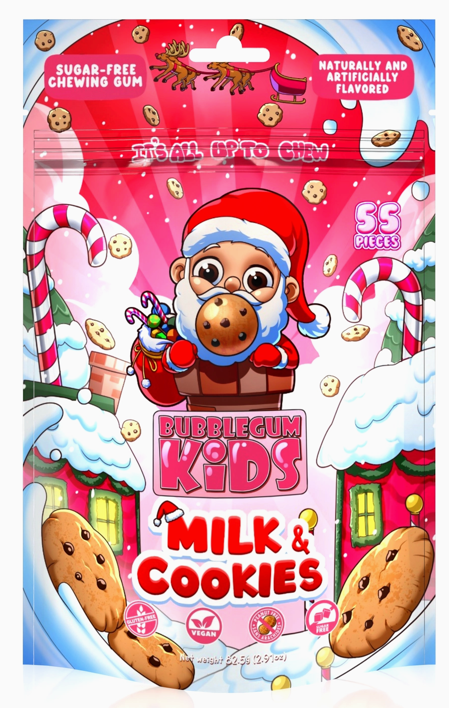 Santa's Milk & Cookie/Elf's Candy Cane 55 Pc Sugar-Free Gum