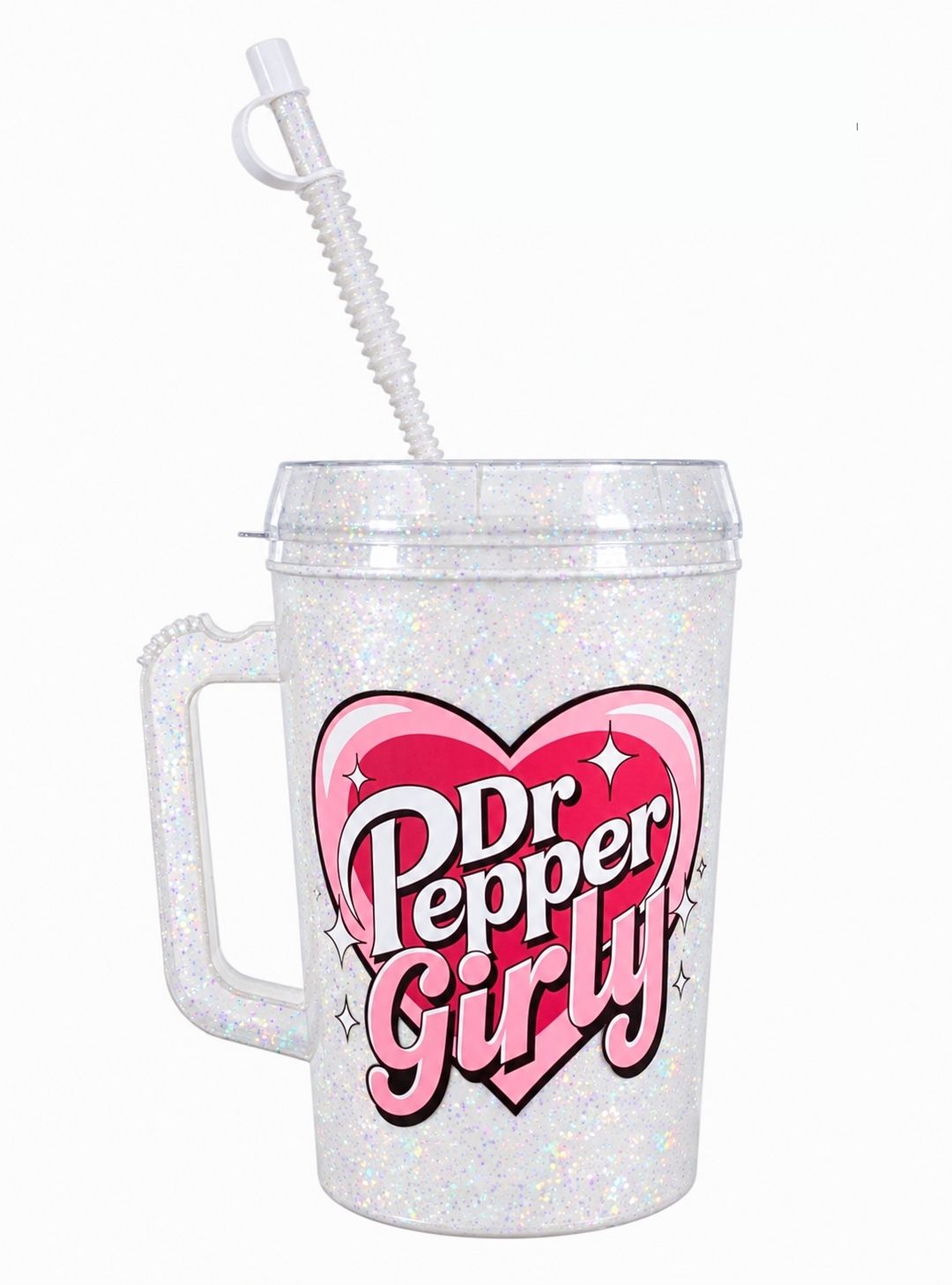 Dr Pepp Girly Hip Sips Mega Trucker Mug 34oz- Color: Ice & holographic glitter